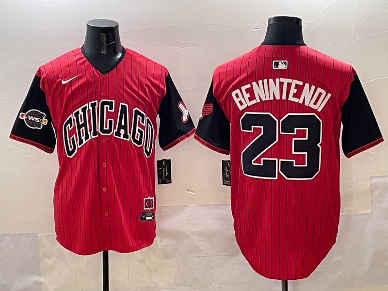 Men Chicago White Sox 23 Benintendi Red Stripe Joint Name 2025 Nike MLB Jersey style 6